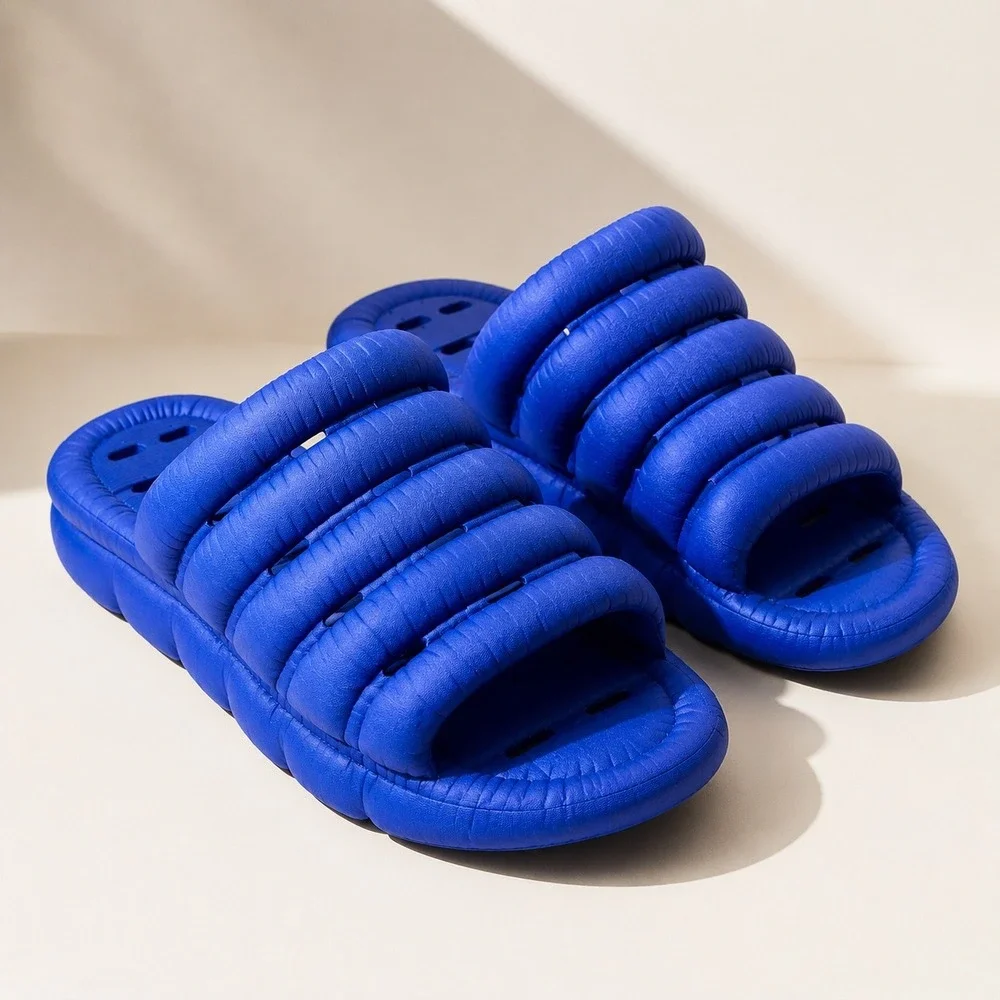 Cobalt Blue Pillow Slides Chunky Padded Strappy Cloud Sandals 46-47